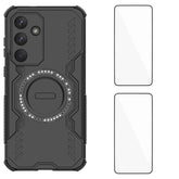 Für Samsung Galaxy S25 FE Magnethülle WANLONFENG DJ-Serie PC TPU-Telefonabdeckung mit 2 Stück gehärteter Glasfolie