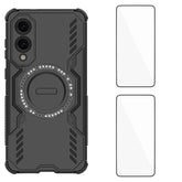 Für Samsung Galaxy S25 Edge Magnethülle WANLONFENG DJ Series PC TPU Telefonabdeckung mit 2 Stück gehärteter Glasfolie