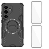 Für Samsung Galaxy S25 Magnethülle WANLONFENG DJ Series PC TPU Telefonabdeckung mit 2 Stück gehärteter Glasfolie