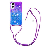 For Samsung Galaxy S25 Edge Phone Case Gradient Quicksand TPU Back Cover with Long Strap