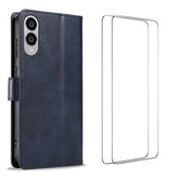For Samsung Galaxy S25 Edge Case with 2Pcs Tempered Glass WANLONFENG WN Series Calf Texture Leather Phone Cover Big Cutouts