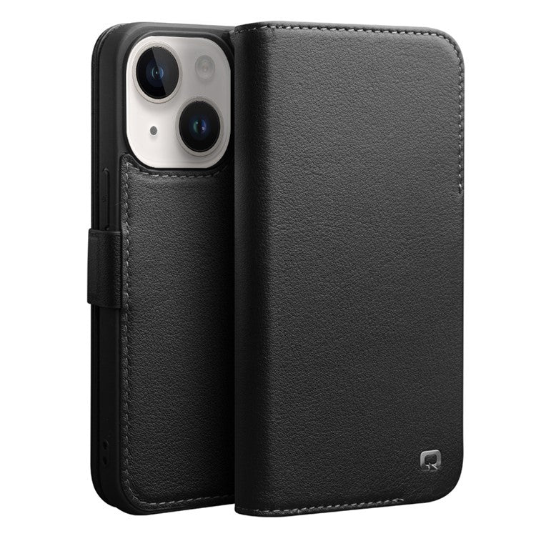 QIALINO For iPhone 14 Plus Anti-Drop Business Style Magnetic Closure Genuine Leather Flip Cover Wallet Stand Phone Cas - TechGearPal