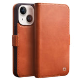 QIALINO For iPhone 14 Business Style Magnetic Closure Genuine Leather Flip Cover Wallet Stand Phone Cas - TechGearPal