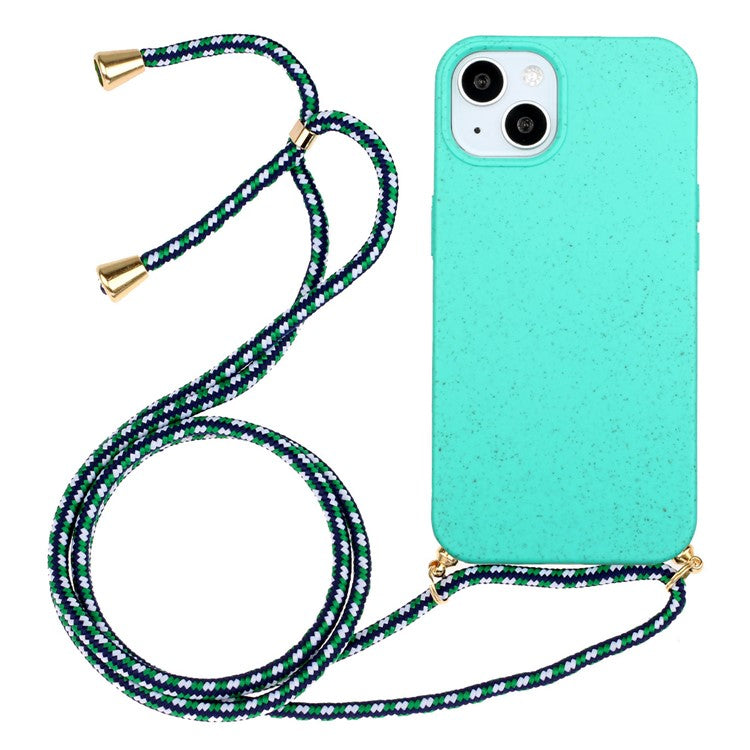 For iPhone 15 Eco Friendly Phone Case Compostable Wheat Straw+TPU Shock Absorbing Cover with Lanyard - TechGearPal