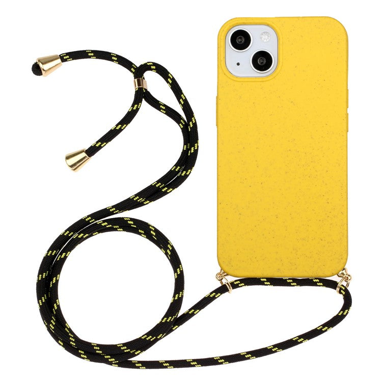 For iPhone 15 Eco Friendly Phone Case Compostable Wheat Straw+TPU Shock Absorbing Cover with Lanyard - TechGearPal