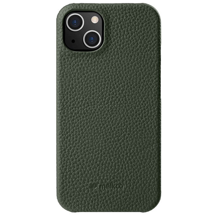MELKCO For iPhone 14 Plus Genuine Cow Leather Coated PC Cover Protective Phone Case Compatible with MagSafe - TechGearPal