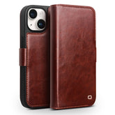 QIALINO Genuine Cow Leather+TPU Phone Case for iPhone 15 Plus Magnetic Closure Shockproof Phone Cove - TechGearPal