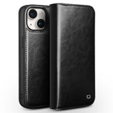 QIALINO For iPhone 15 Plus Anti-Drop Genuine Leather Phone Case Stand Full Wrapped Wallet Flip Cove - TechGearPal