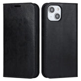 For iPhone 15 Crazy Horse Texture Stand Cover Genuine Cow Leather Wallet Protective Phone Case - TechGearPal