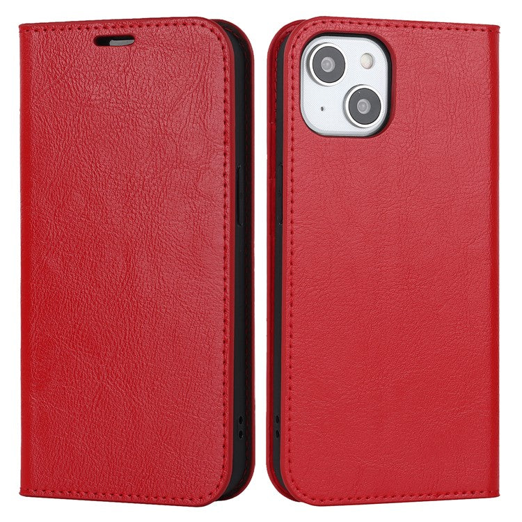 For iPhone 15 Crazy Horse Texture Stand Cover Genuine Cow Leather Wallet Protective Phone Case - TechGearPal