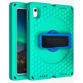For iPad (2025) / 10.9 (2022) Tablet Case Hand Strap Rotary Kickstand Honeycomb Texture Anti-Drop Cover with Shoulder Strap