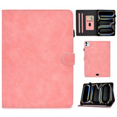 For iPad Pro 11 (2024) Cowhide Texture PU Leather Stand Tablet Case Card Holder Cover with Pen Holder Loop