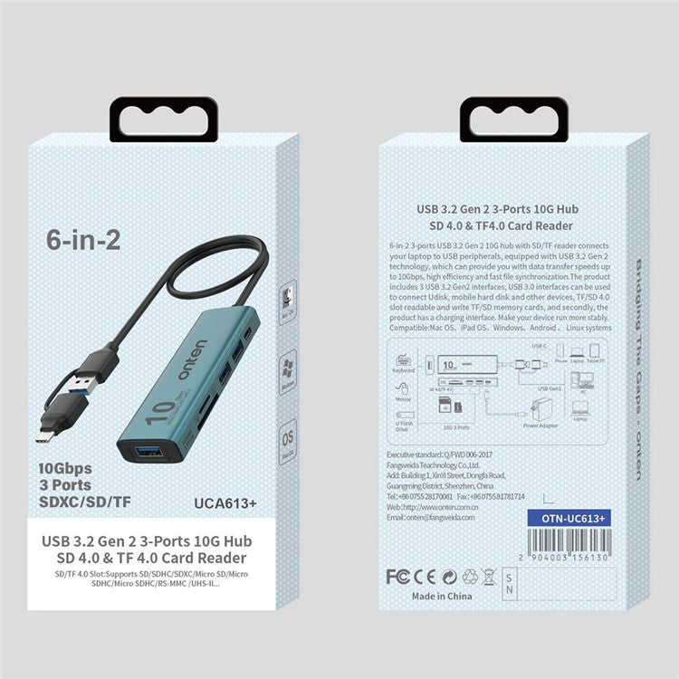ONTEN UCA613+ USB-A / USB-C to 3 x USB3.2 + USB-C Charging Port + SD / TF Card Reader Hub - TechGearPal