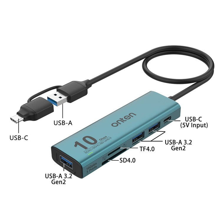 ONTEN UCA613+ USB-A / USB-C to 3 x USB3.2 + USB-C Charging Port + SD / TF Card Reader Hub - TechGearPal