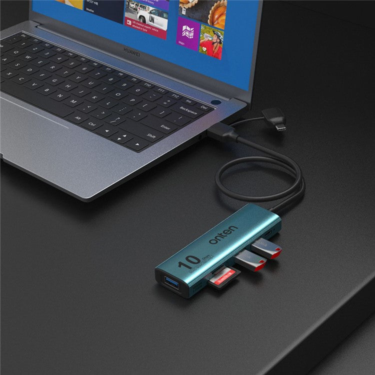 ONTEN UCA613+ USB-A / USB-C to 3 x USB3.2 + USB-C Charging Port + SD / TF Card Reader Hub - TechGearPal