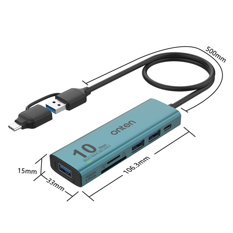 ONTEN UCA613+ USB-A / USB-C to 3 x USB3.2 + USB-C Charging Port + SD / TF Card Reader Hub - TechGearPal