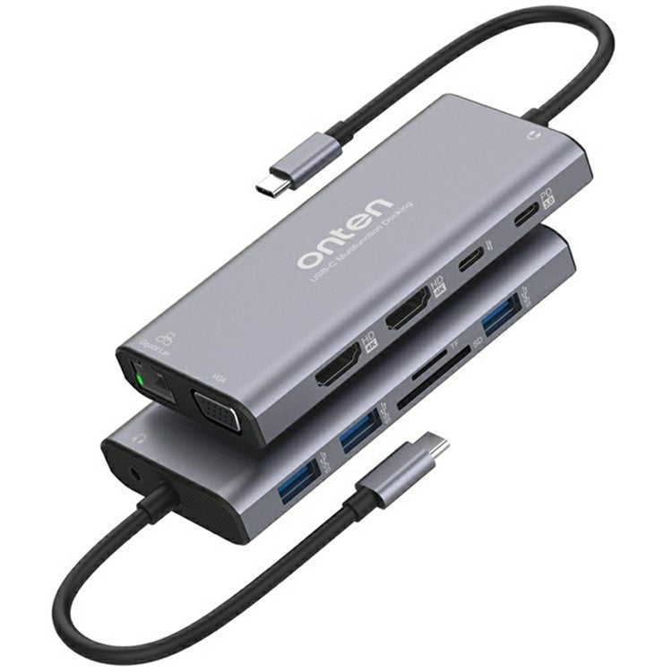ONTEN UC601 USB 3.0 Hub Docking Station Gigabit Ethernet RJ45 / Dual HDMI 4K / Type-C Multifunction Adapter - TechGearPal