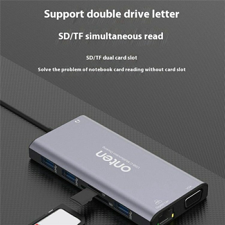 ONTEN UC601 USB 3.0 Hub Docking Station Gigabit Ethernet RJ45 / Dual HDMI 4K / Type-C Multifunction Adapter - TechGearPal