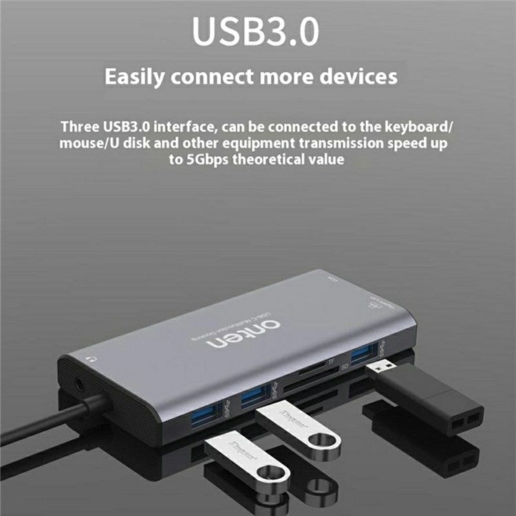 ONTEN UC601 USB 3.0 Hub Docking Station Gigabit Ethernet RJ45 / Dual HDMI 4K / Type-C Multifunction Adapter - TechGearPal
