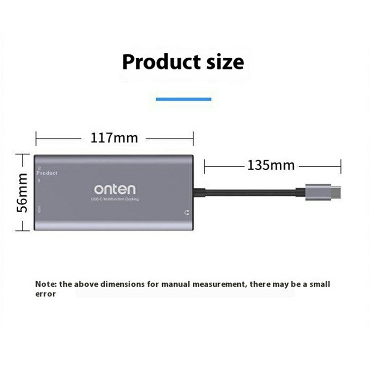 ONTEN UC601 USB 3.0 Hub Docking Station Gigabit Ethernet RJ45 / Dual HDMI 4K / Type-C Multifunction Adapter - TechGearPal