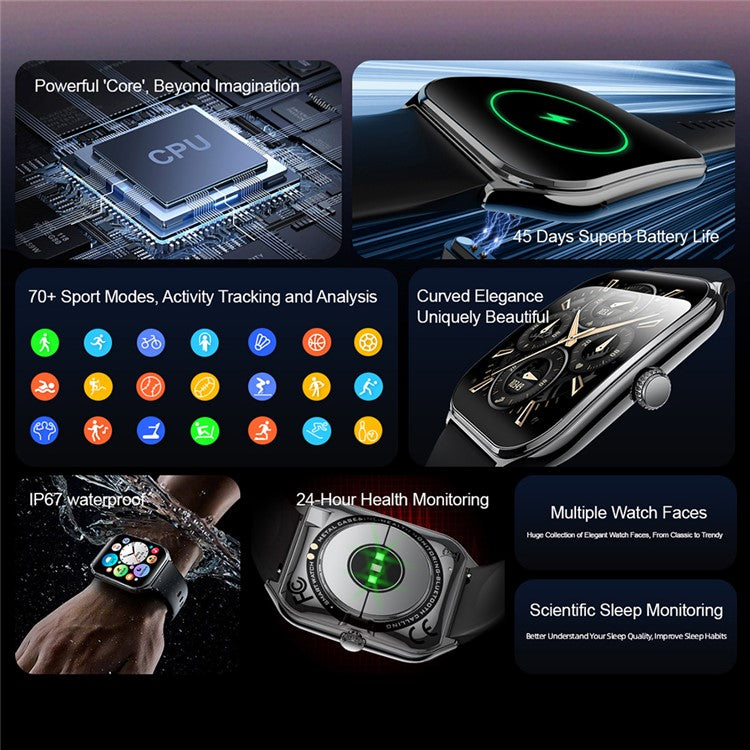 MT61 Ultra Thin Smart Watch 1.96 Inch AMOLED Curved Screen Bluetooth-Compatible Calling Health Monitor, Steel Strap - TechGearPal