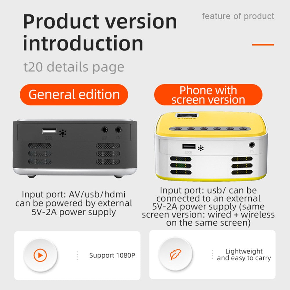 T20 Mini LED Projector 1080P High Definition Portable Home Theater Media Player