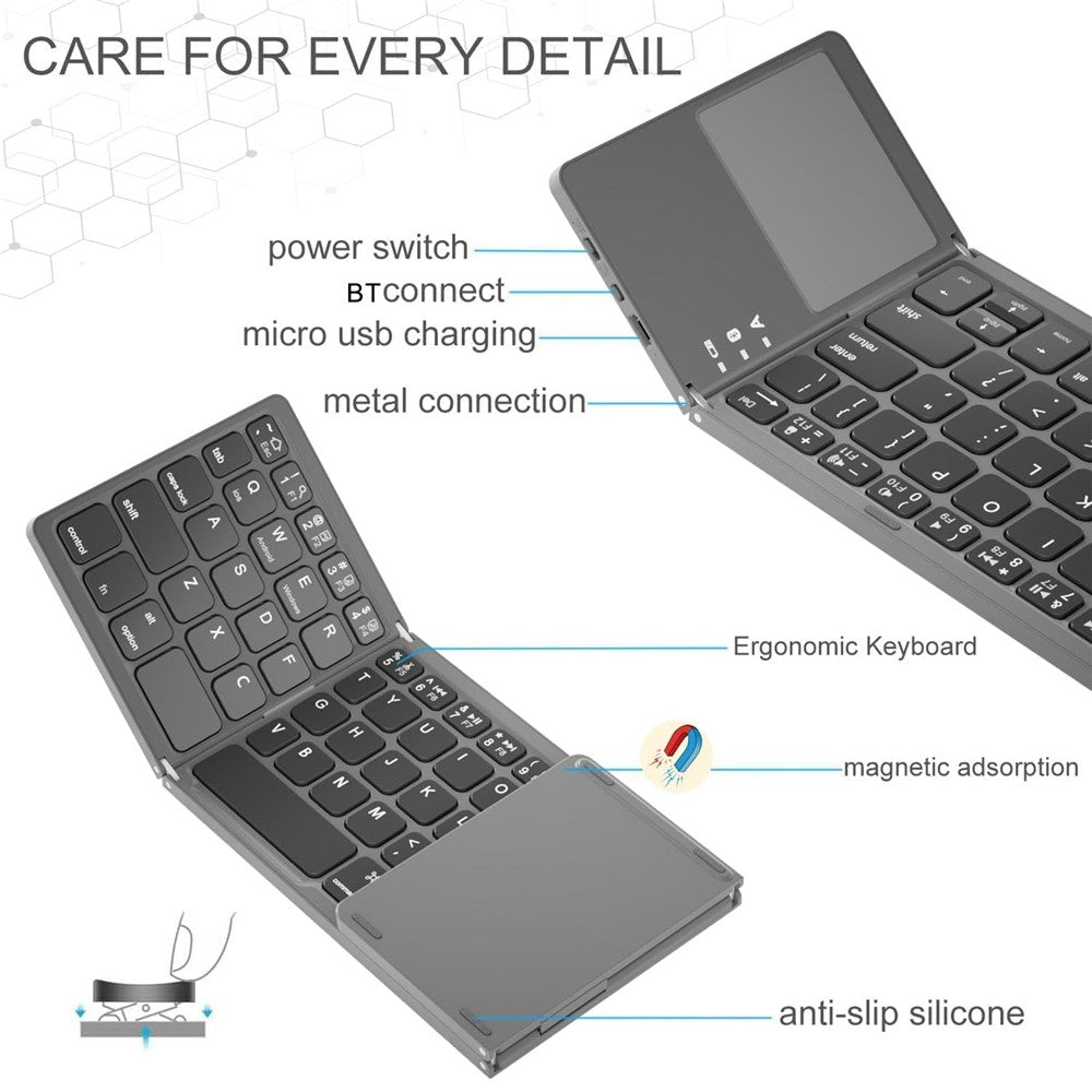 Wireless Bluetooth-Compatible Keyboard Mini Tri-Fold Keyboard with Touchpad for Tablet Phone Computer - TechGearPal