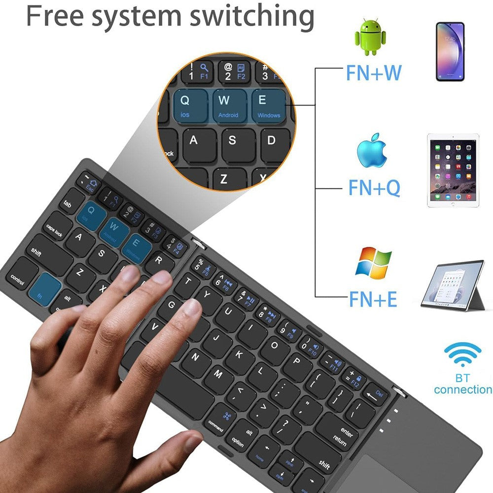 Wireless Bluetooth-Compatible Keyboard Mini Tri-Fold Keyboard with Touchpad for Tablet Phone Computer - TechGearPal