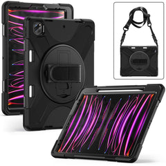 For iPad Pro 12.12.9 (2022) / (2021) / (2020) / (2018) X-Shape PC + TPU Combo Kickstand Case with Hand Strap and Shoulder Strap