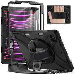 For iPad Pro 12.12.9 (2022) / (2021) / (2020) / (2018) X-Shape PC + TPU Combo Kickstand Case with Hand Strap and Shoulder Strap