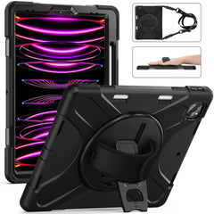 For iPad Pro 12.12.9 (2022) / (2021) / (2020) / (2018) X-Shape PC + TPU Combo Kickstand Case with Hand Strap and Shoulder Strap