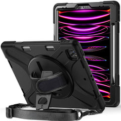 For iPad Pro 12.12.9 (2022) / (2021) / (2020) / (2018) X-Shape PC + TPU Combo Kickstand Case with Hand Strap and Shoulder Strap