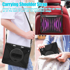 For iPad Pro 12.12.9 (2022) / (2021) / (2020) / (2018) X-Shape PC + TPU Combo Kickstand Case with Hand Strap and Shoulder Strap