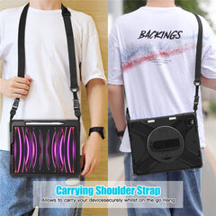 For iPad Pro 12.12.9 (2022) / (2021) / (2020) / (2018) X-Shape PC + TPU Combo Kickstand Case with Hand Strap and Shoulder Strap