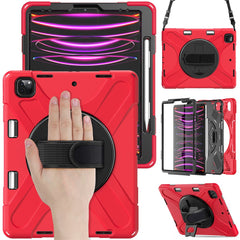 For iPad Pro 12.12.9 (2022) / (2021) / (2020) / (2018) X-Shape PC + TPU Combo Kickstand Case with Hand Strap and Shoulder Strap