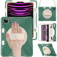 For iPad Pro 12.12.9 (2022) / (2021) / (2020) / (2018) X-Shape PC + TPU Combo Kickstand Case with Hand Strap and Shoulder Strap