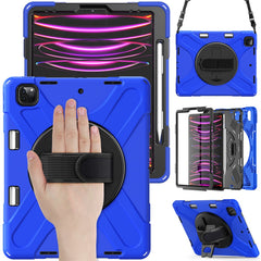 For iPad Pro 12.12.9 (2022) / (2021) / (2020) / (2018) X-Shape PC + TPU Combo Kickstand Case with Hand Strap and Shoulder Strap