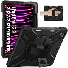 For iPad Pro 12.9-inch (2022) / (2021) / (2020) / (2018) X-Shape PC + TPU Combo Kickstand Case with Hand Strap