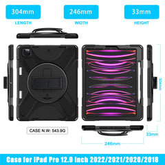 For iPad Pro 12.9-inch (2022) / (2021) / (2020) / (2018) X-Shape PC + TPU Combo Kickstand Case with Hand Strap