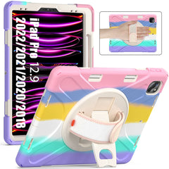For iPad Pro 12.9-inch (2022) / (2021) / (2020) / (2018) X-Shape PC + TPU Combo Kickstand Case with Hand Strap