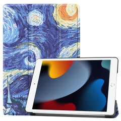 Musterdruck PU-Leder Smart Auto-Wake/Sleep Dreifach faltbare Tablet-Hülle mit Ständer für iPad 10.2 (2021)/(2020)/(2019) 