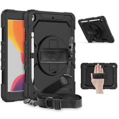 For iPad 10.2 (2020) / (2019) 360° Swivel Kickstand PC + Silicone Tablet Case Hand Strap Protective Cover with Shoulder Strap