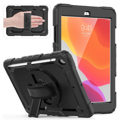 For iPad 10.2 (2020) / (2019) 360° Swivel Kickstand PC + Silicone Tablet Case Hand Strap Protective Cover with Shoulder Strap
