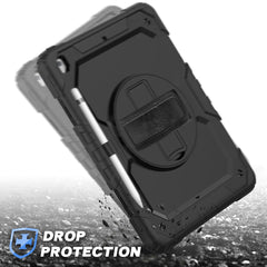 For iPad 10.2 (2020) / (2019) 360° Swivel Kickstand PC + Silicone Tablet Case Hand Strap Protective Cover with Shoulder Strap