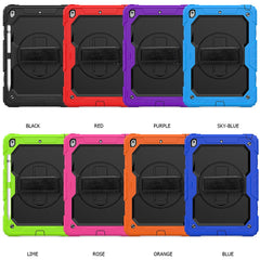 For iPad 10.2 (2020) / (2019) 360° Swivel Kickstand PC + Silicone Tablet Case Hand Strap Protective Cover with Shoulder Strap
