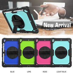 For iPad 10.2 (2020) / (2019) 360° Swivel Kickstand PC + Silicone Tablet Case Hand Strap Protective Cover with Shoulder Strap