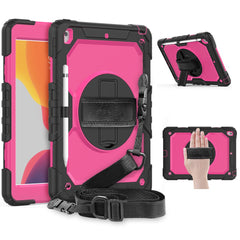 For iPad 10.2 (2020) / (2019) 360° Swivel Kickstand PC + Silicone Tablet Case Hand Strap Protective Cover with Shoulder Strap