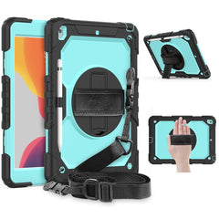 For iPad 10.2 (2020) / (2019) 360° Swivel Kickstand PC + Silicone Tablet Case Hand Strap Protective Cover with Shoulder Strap