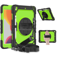 For iPad 10.2 (2020) / (2019) 360° Swivel Kickstand PC + Silicone Tablet Case Hand Strap Protective Cover with Shoulder Strap