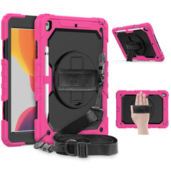 For iPad 10.2 (2020) / (2019) 360° Swivel Kickstand PC + Silicone Tablet Case Hand Strap Protective Cover with Shoulder Strap